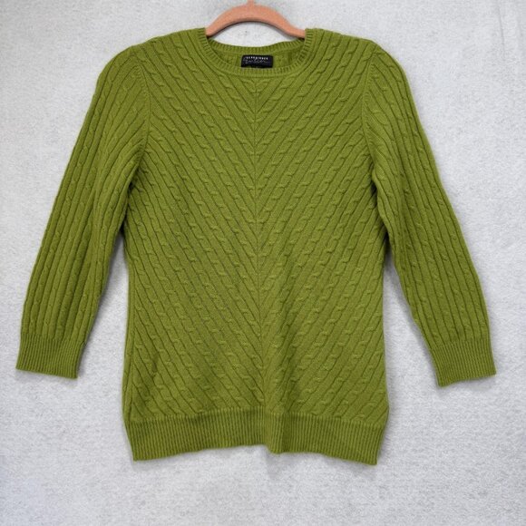 Classiques Entier Sweater Womens Small Green 100% Cashmere Cable Knit Crewneck - Picture 1 of 9